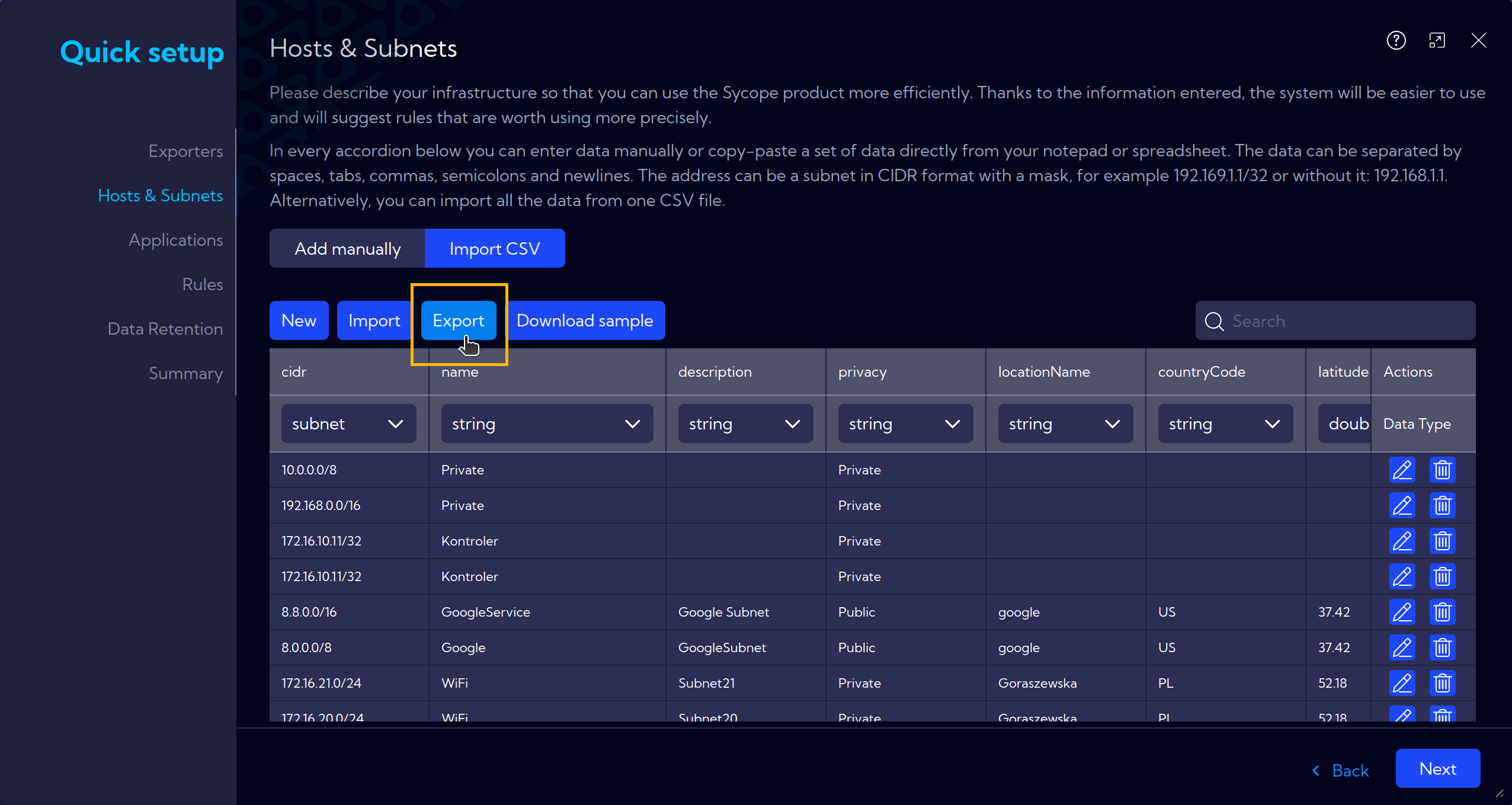 Export CSV