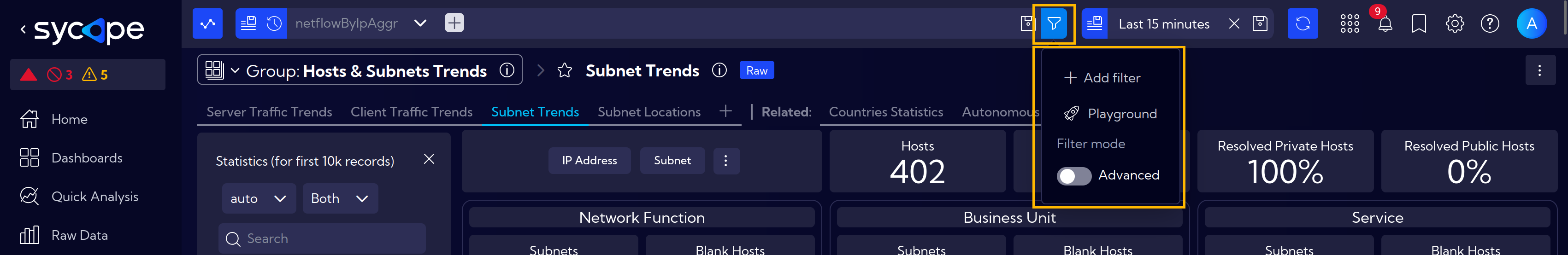 Filter menu